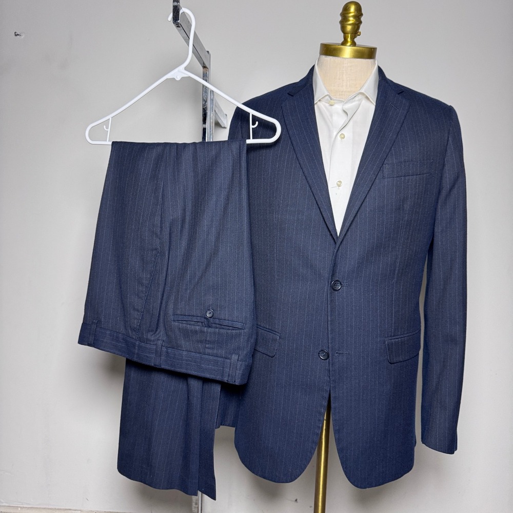 Banana Republic Suit Mens 42L 34W Navy Blue Pinstripe Tailored Slim Notch Lapel